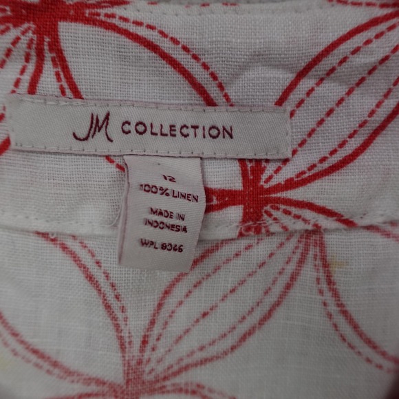 JM Collection Jacket Womens 12 Linen Button Up Geometric Lightweight Spring Blaz - Picture 3 of 13